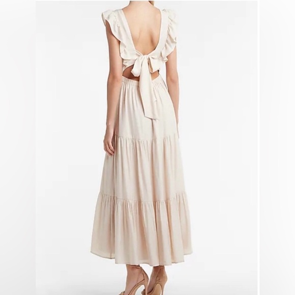 Express XL Beige Whimsical Ruffle Midi Dress Renaissance, Festival - Picture 9 of 9